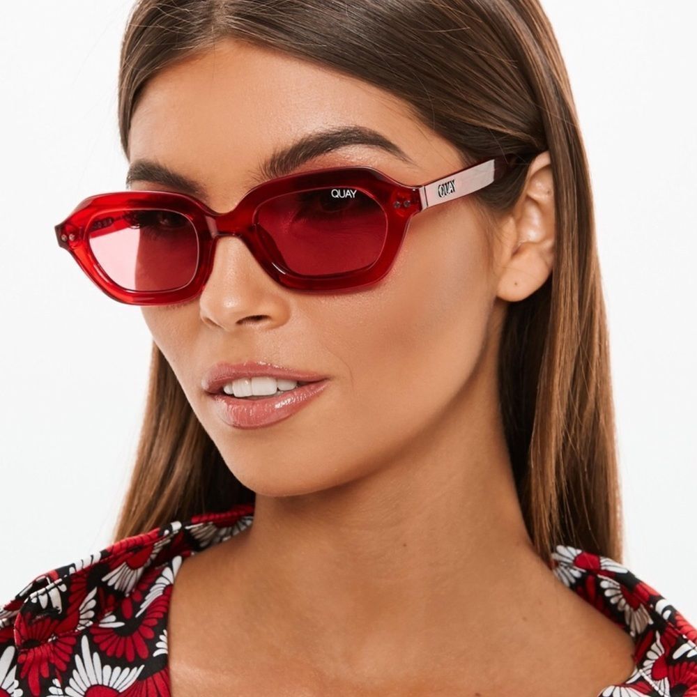 Quay Red Anything Goes Square Sunglasses